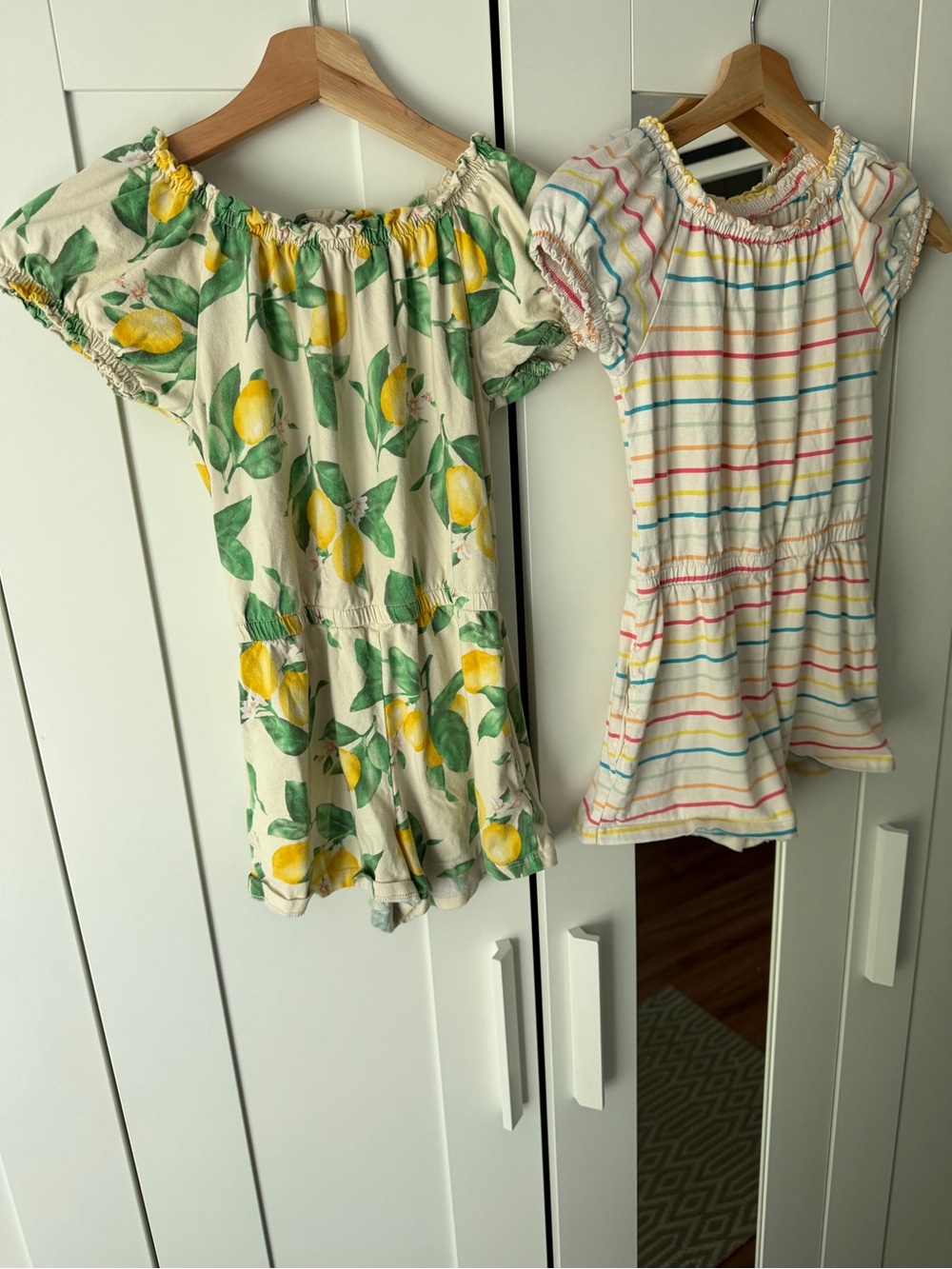 Old Navy Girl’s Rompers Cream with Stripes and Yellow & Green Lemon Print